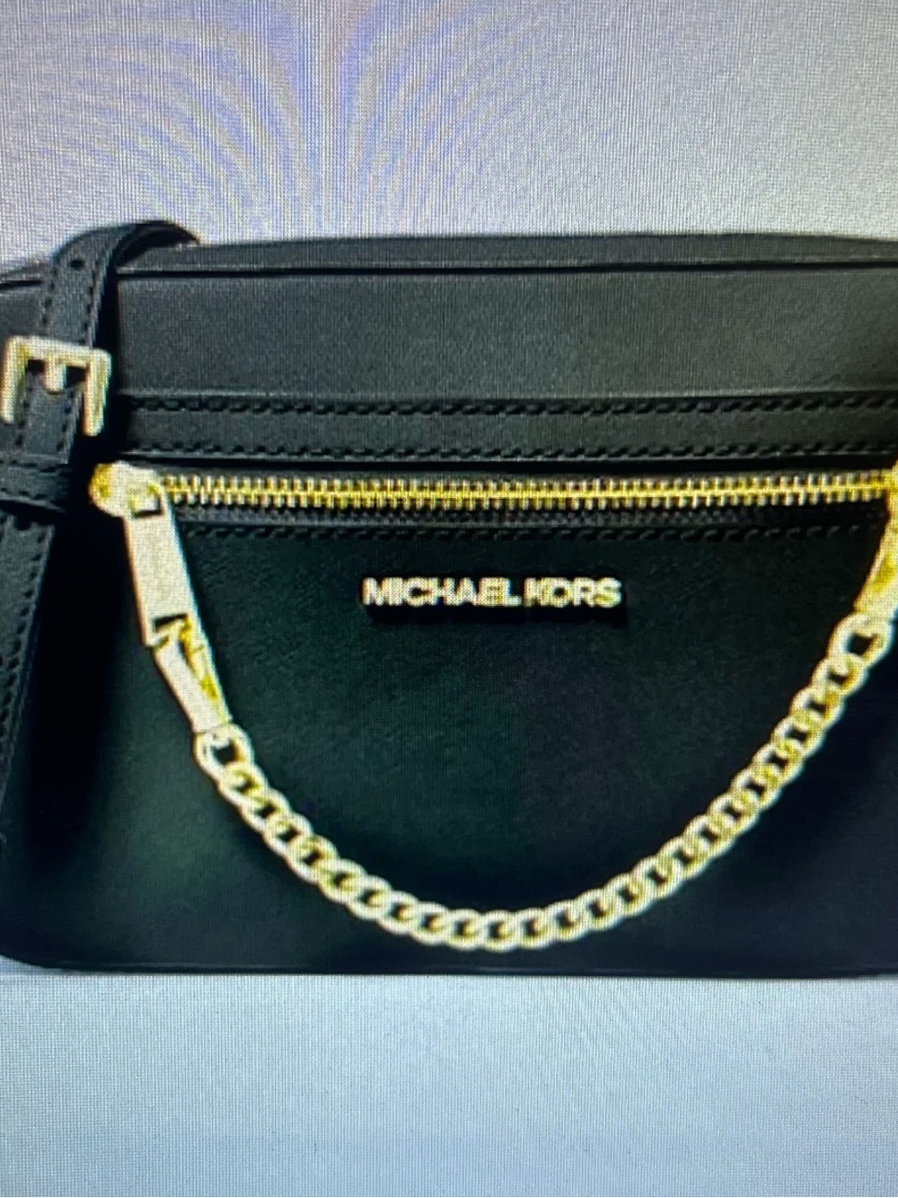 Michael Kors Black Leather Crossbody with Gold Chain Accent